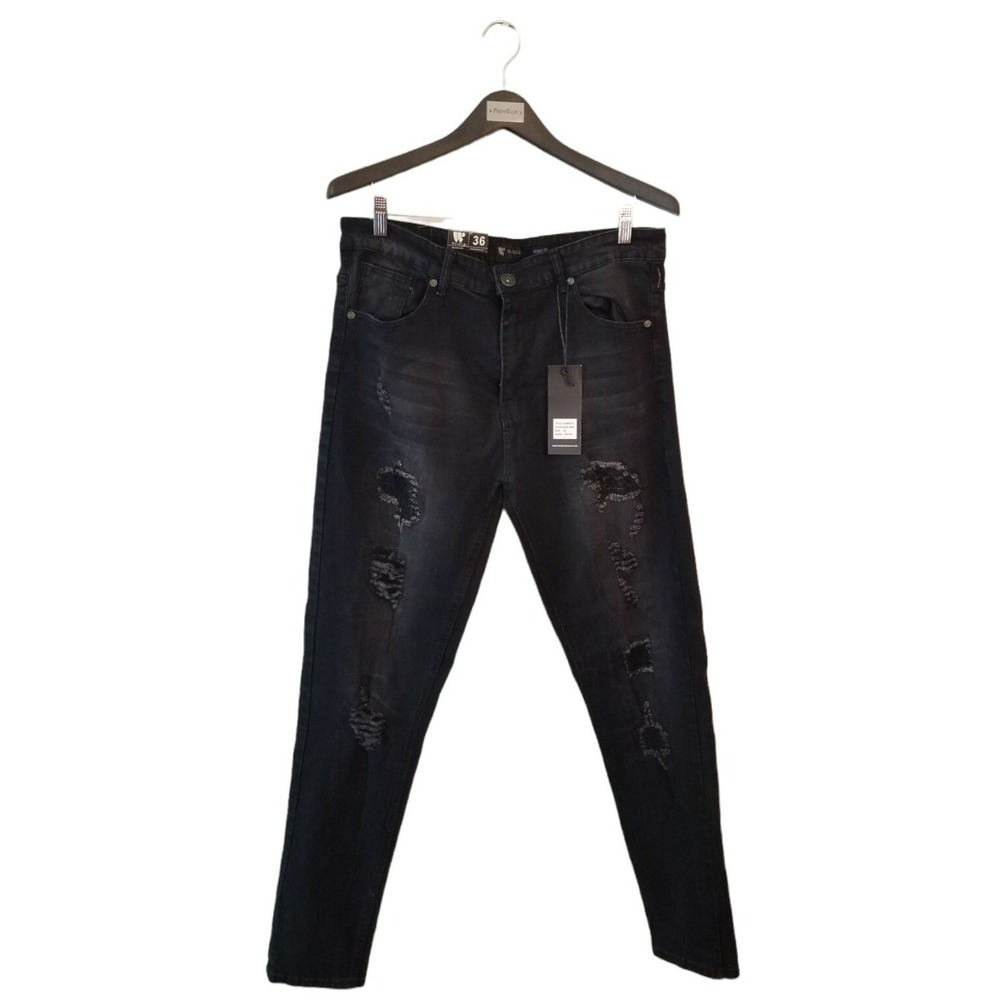 Waimea Distressed Skinny Fit Jeans BUM4551D Black Men's Size US:36 NWT